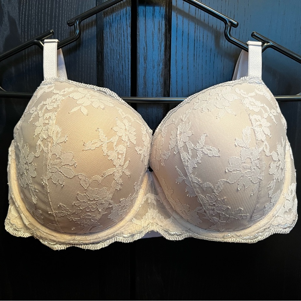VS DREAM ANGELS Lined Demi with Underwire, 38DDD (38F), White with White Lace